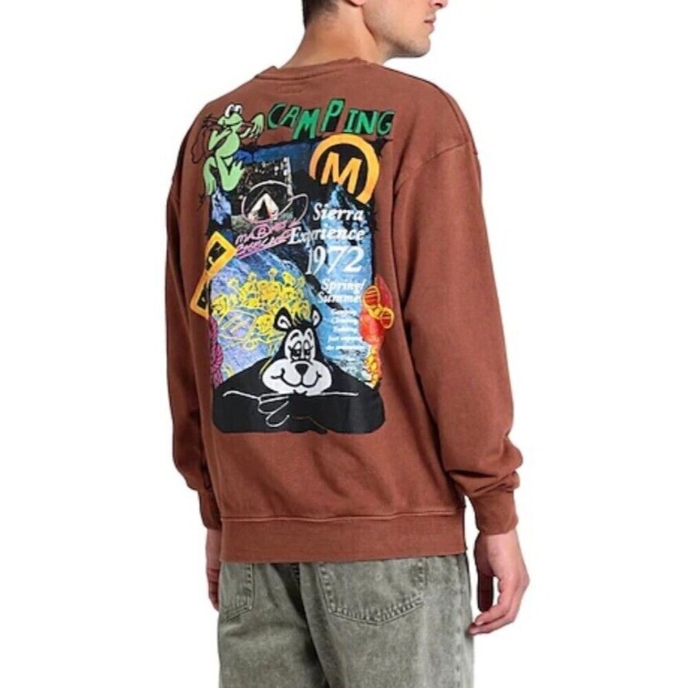 Market Gone Camping Crewneck Sweatshirt‎ XL Brown Colorful Graphic Streetwear